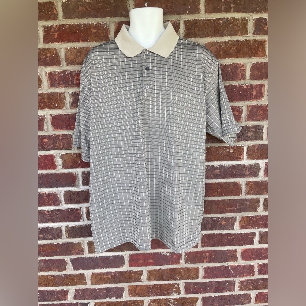 Men’s Beige PGA Tour Textured Collar Golf Short Sleeve Polo Shirt Size XXL